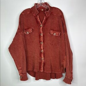 Free People One Scout Red Waffle Knit Jacket Size Small
